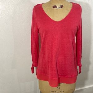 Sanctuary coral linen top with sheer hem and 3/4 bow tie sleeves